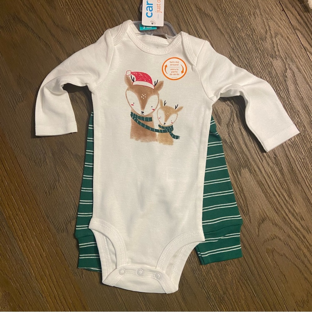 Carter's 3 Months Christmas Reindeer 2pc Bodysuit & Pant Set Just One You NWT